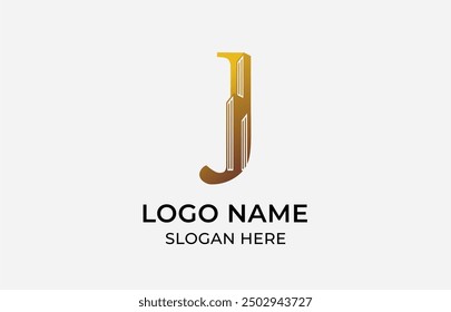 Logo Letter J and Skyscraper Building with Gold luxury color. real estate, architecture, building, apartment. Editable file