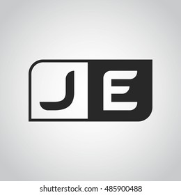 Logo letter JE with two different sides. Negative or black and white vector template design