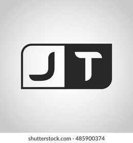 Logo letter JT with two different sides. Negative or black and white vector template design