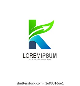 logo letter k, logo letter k with up arrow + leaf and letter K icons