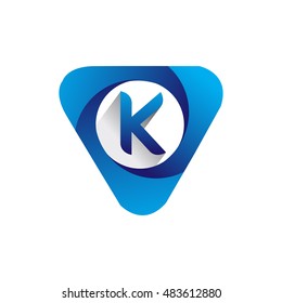 Logo letter K blue colored in the triangle shape, Vector design template elements for your application or company identity.