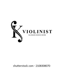 logo letter K and F-holes. violinist logo initials K. letter K logo violin character. letter K with violin hole