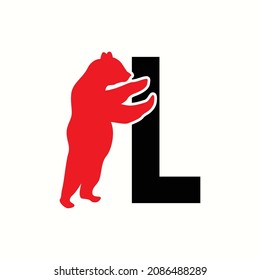 logo letter k with icon bear stand up vector design