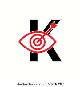 logo letter k with icon eye in target vector design