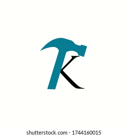 logo letter k with icon hammer vector design