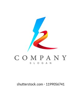 logo letter k, initial company logo letter k + k icon with a simple look + logo k with thunder