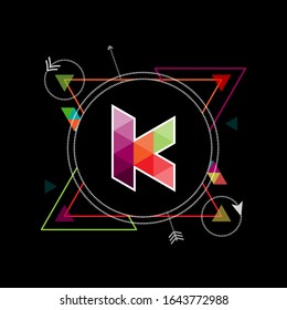 logo letter K. modern template. geometric design. colorful texture. for company logo icons, technology, digital and graphic design. illustration vector