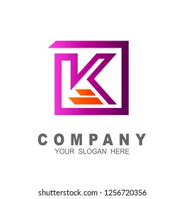 logo letter k with square, logo k and line design