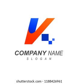 logo letter k, technology logo with full pixel display + technology icon + letter v and pixel