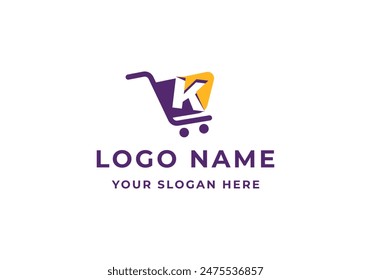 logo letter K with trolley shopping. Logo grocery, shop, market. Editable file
