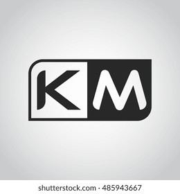 Logo letter KM with two different sides. Negative or black and white vector template design