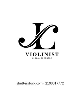 logo letter L and F-holes. violinist logo initials L. letter L logo violin character. letter L with violin hole