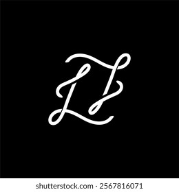 Logo Letter L LJ Z, white intertwined letters L form elegant lettering suitable for logos, monograms, and branding projects in the luxury and fashion industries.