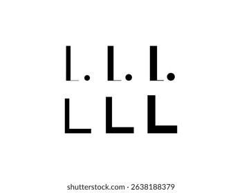 Logo letter L, new font alphabet, set of six different thicknesses (regular, bold, thick) for your brand name design, vector illustration 10 EPS