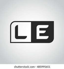 Logo letter LE with two different sides. Negative or black and white vector template design