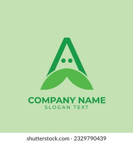 Logo letter a and leaf simple color in green