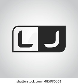 Logo letter LJ with two different sides. Negative or black and white vector template design