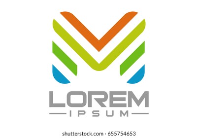 logo letter m colorful flat line