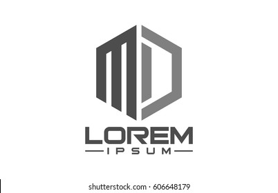 logo letter m and d hexagonal line