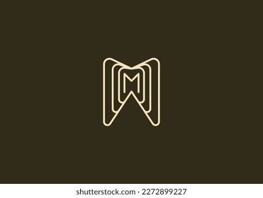 Logo Letter M and Dental, clinic dental, dental office vector.  Healthcare, medical, dental, logo Unique, Modern, Minimalist, Silver. Business identity Vector Icon.