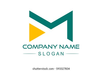 logo letter m flat arrow multimedia play icon