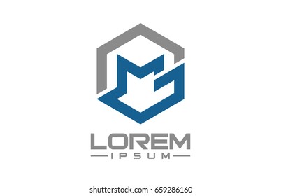logo letter m hexagonal line
