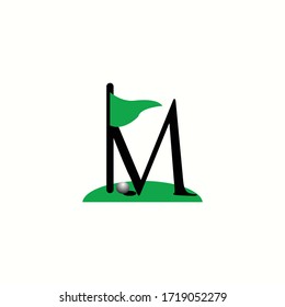 logo letter m with icon flag golf vector design