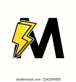 letra de logotipo m con diseño vectorial de flash de icono