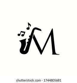 logo letter m with icon jazz music vector design