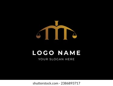 Logo Letter M Law Balance scales Gold, Lawyer Attorney Firm, Luxury Elegant Minimalist and Modern Logo Design. Editable File