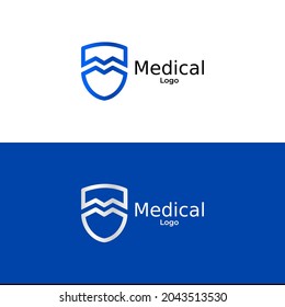 the logo for the letter M, for the medical logo with a gradient blue color and combined with the shield theme as a form of protection