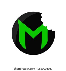 logo with the letter m in the middle of the circle where there are bite marks