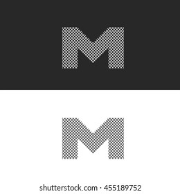 Logo letter M monogram, black and white intertwined thin lines, hipster emblem for business cards