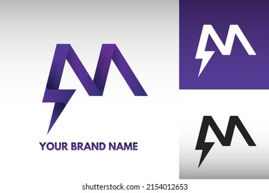 Letra con logotipo M monograma Retracción eléctrica Rastreador de diseño de estilo relámpago en color gradiente y monocromo
