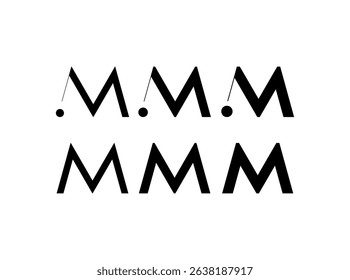 Logo letter M, new font alphabet, set of six different thicknesses (regular, bold, thick) for your brand name design, vector illustration 10 EPS