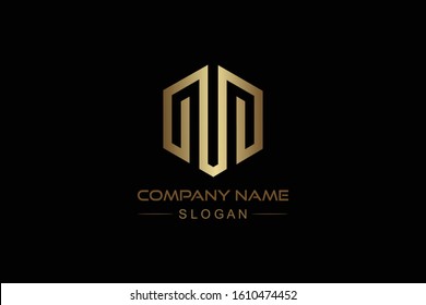 logo letter m real estate flat hexagonal in gold color