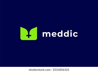 Logo letter M with symbol medical plus, Creative template for hospital and healthcare.