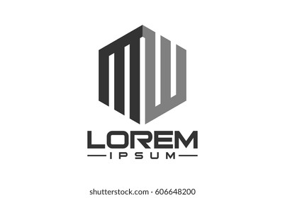 logo letter m and w hexagonal line