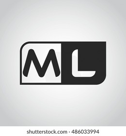 Logo letter ML with two different sides. Negative or black and white vector template design