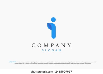 logo letter i modern abstract business blue 3d