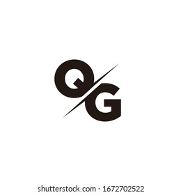Logo Letter Monogram Slash with Modern logo designs template on Black Color and White background letter q, letter g, letter qg gq