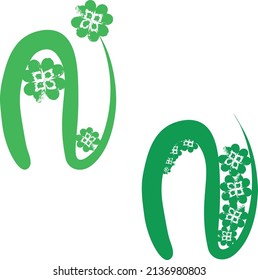 Logo with the letter N and a clover. Two types of design