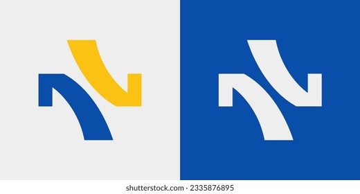 Letra con logotipo N combinación azul y amarillo