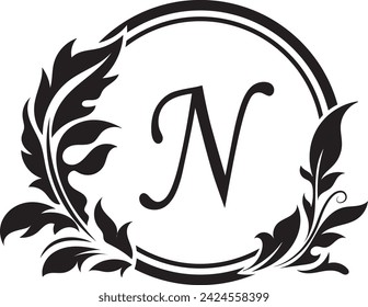 Logo of the letter N. Elegant coat of arms monogram with an element of decoration. The red logo for restaurant, royalty, boutique, cafe, hotel, heraldry, jewelry, fashion. Vector illustration.