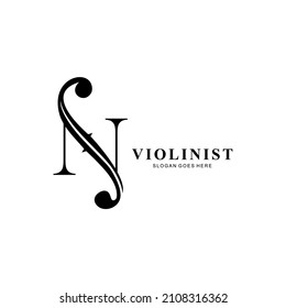 logo letter N and F-holes. violinist logo initials N. letter N logo violin character. letter N with violin hole