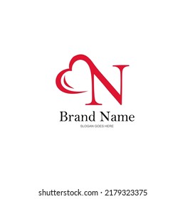 logo letter N and heart. vector combination of letter N and love. red heart with simple letter N