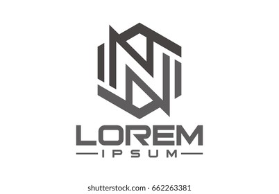logo letter n hexagonal line