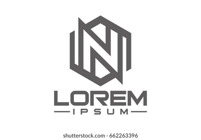 logo letter n hexagonal line