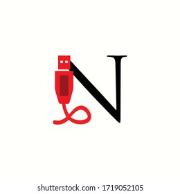 logo letter n with icon usb vector design