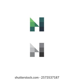 Logo letter N pixel square dot unique design with blank background